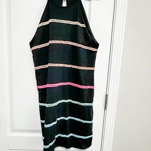 Black Halter Dress with Multicolor Stripes